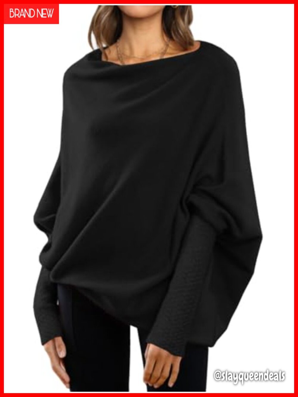 Oversized Batwing Sweater Asymmetrical Cowl Neck Tunic Pullover